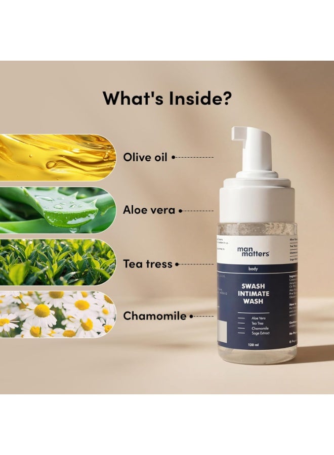 مان ماترز غسول مان ماترز للمناطق الحساسة للرجال بخلاصة الصبار وزيت شجرة الشاي، مضاد للبكتيريا والحكة والروائح الكريهة | لنظافة أفضل للمناطق الحساسة | متوازن الحموضة | 120 مل - Image 2